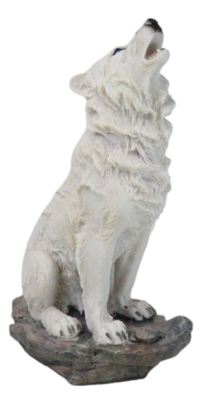 ebros gift Winter Woodlands Tundra Snow White Albino Wolf Howling at The Moon Figurine