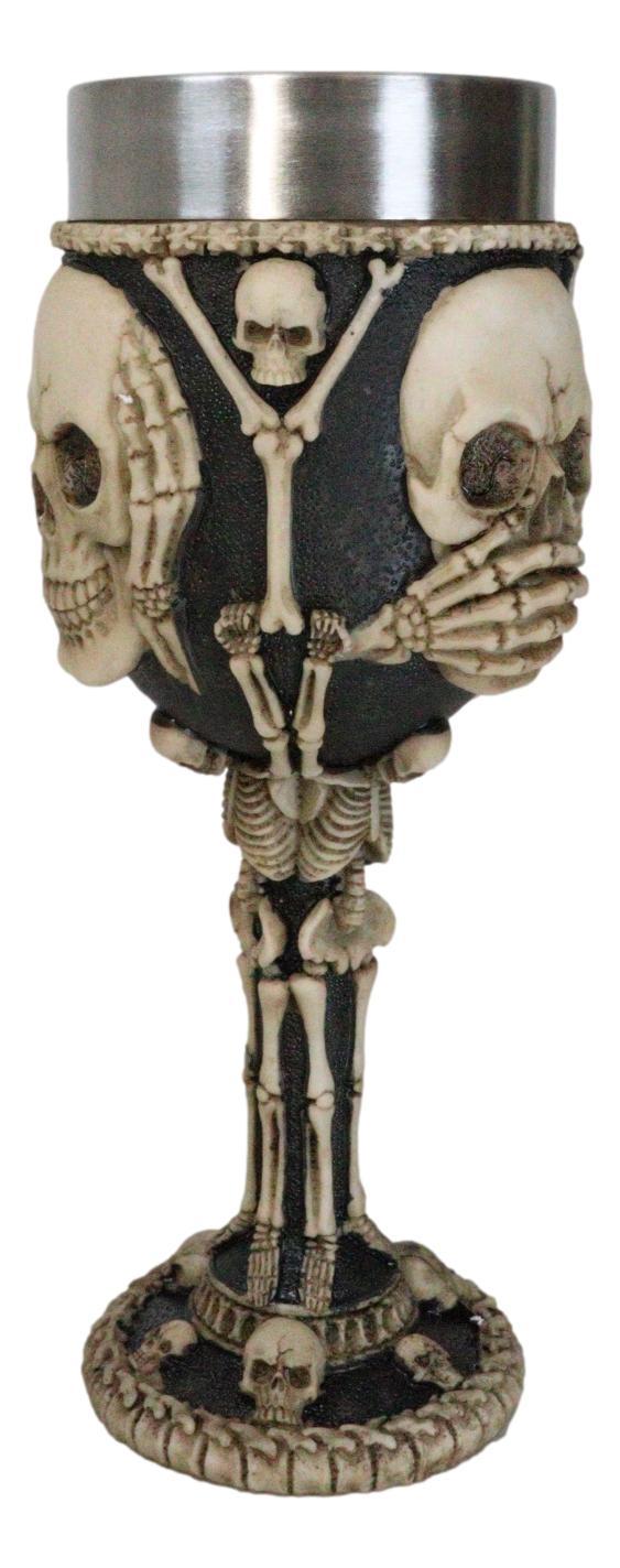 Ebros Gift Wisdom Of The Ages See Hear Speak No Evil Skeleton Skulls Wine Goblet Chalice