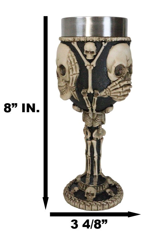 Ebros Gift Wisdom Of The Ages See Hear Speak No Evil Skeleton Skulls Wine Goblet Chalice
