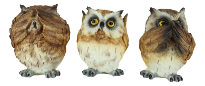 Ebros Gift Wisdom Of The Forest See Hear Speak No Evil Great Horned Owls Figurine Set Owl