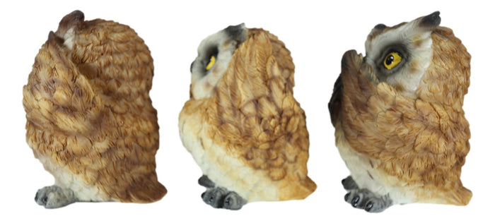 Ebros Gift Wisdom Of The Forest See Hear Speak No Evil Great Horned Owls Figurine Set Owl
