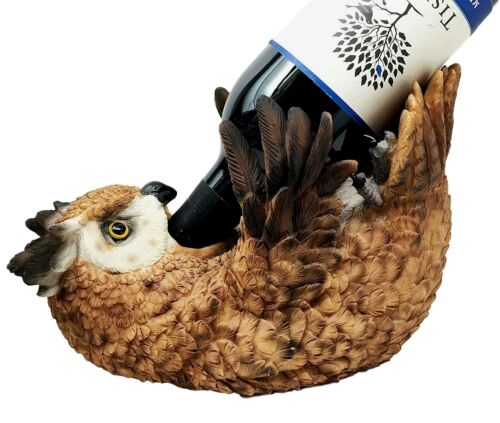 Ebros Gift Wisdom Of The Woods Enchanted Great Horned Tiger Owl Wine Bottle Holder Decor