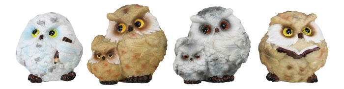 Ebros Gift Wise Academic Forest Snowy Owls & Chicks Figurine Set Small Collectibles