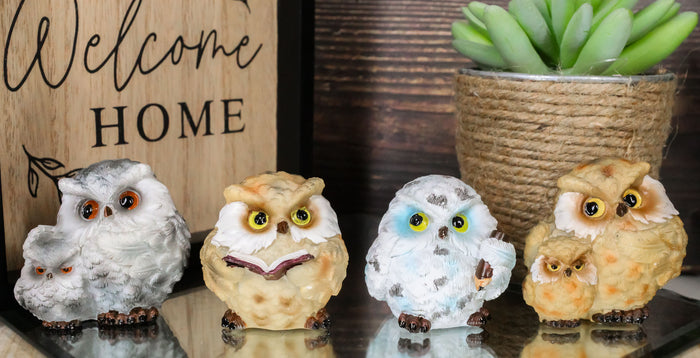 ebros gift Wise Academic Forest Snowy Owls & Chicks Figurine Set Small Collectibles
