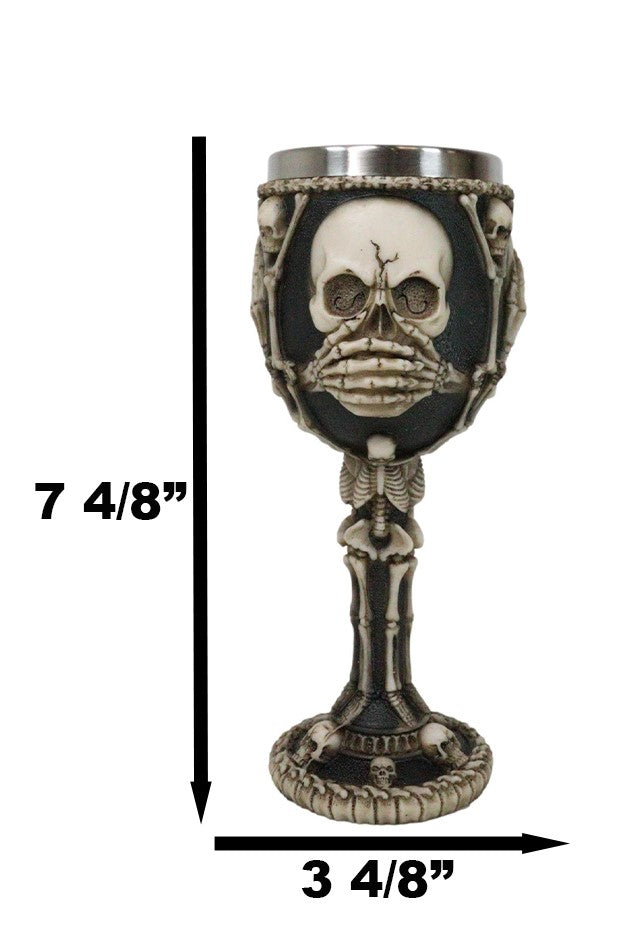 Ebros Gift Wise Vintage See Hear Speak No Evil Skeleton Bone Skulls Wine Goblet Chalice