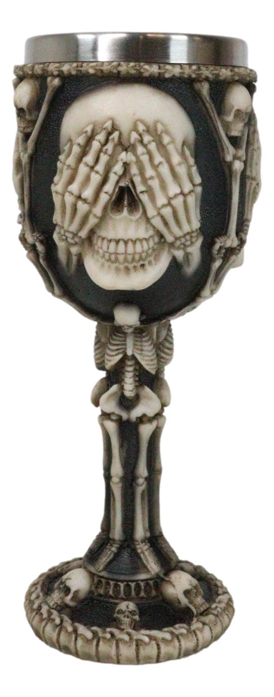 Ebros Gift Wise Vintage See Hear Speak No Evil Skeleton Bone Skulls Wine Goblet Chalice