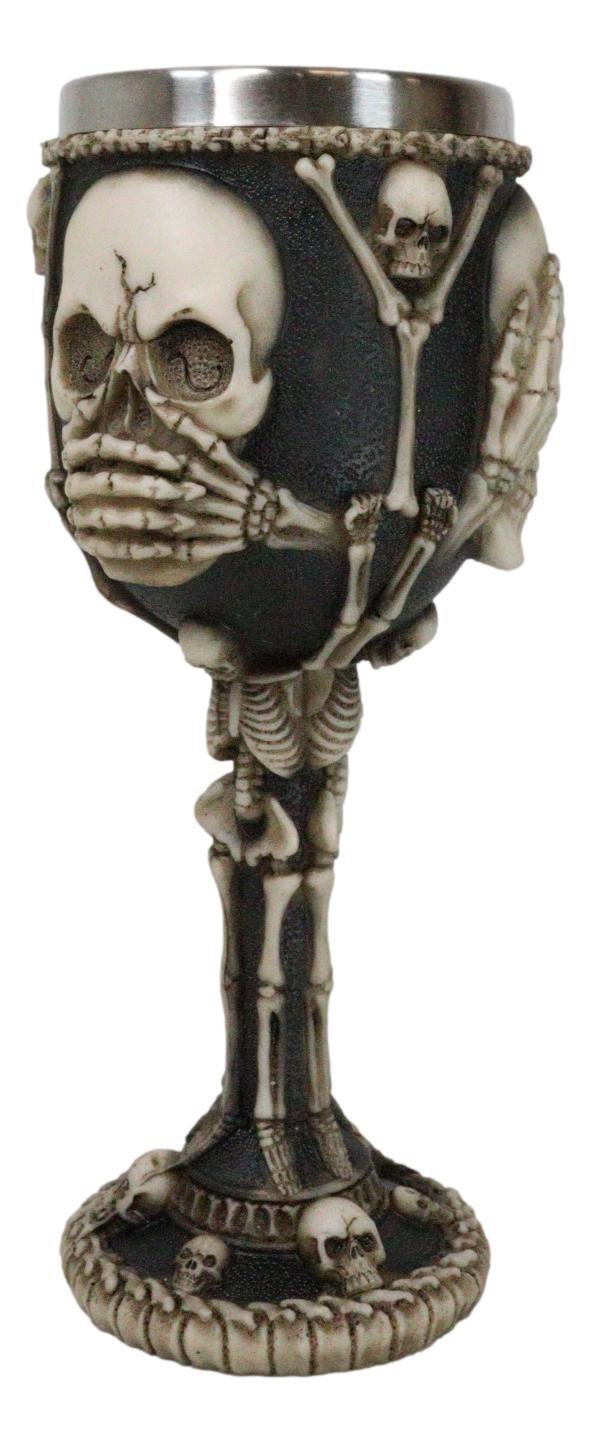 Ebros Gift Wise Vintage See Hear Speak No Evil Skeleton Bone Skulls Wine Goblet Chalice