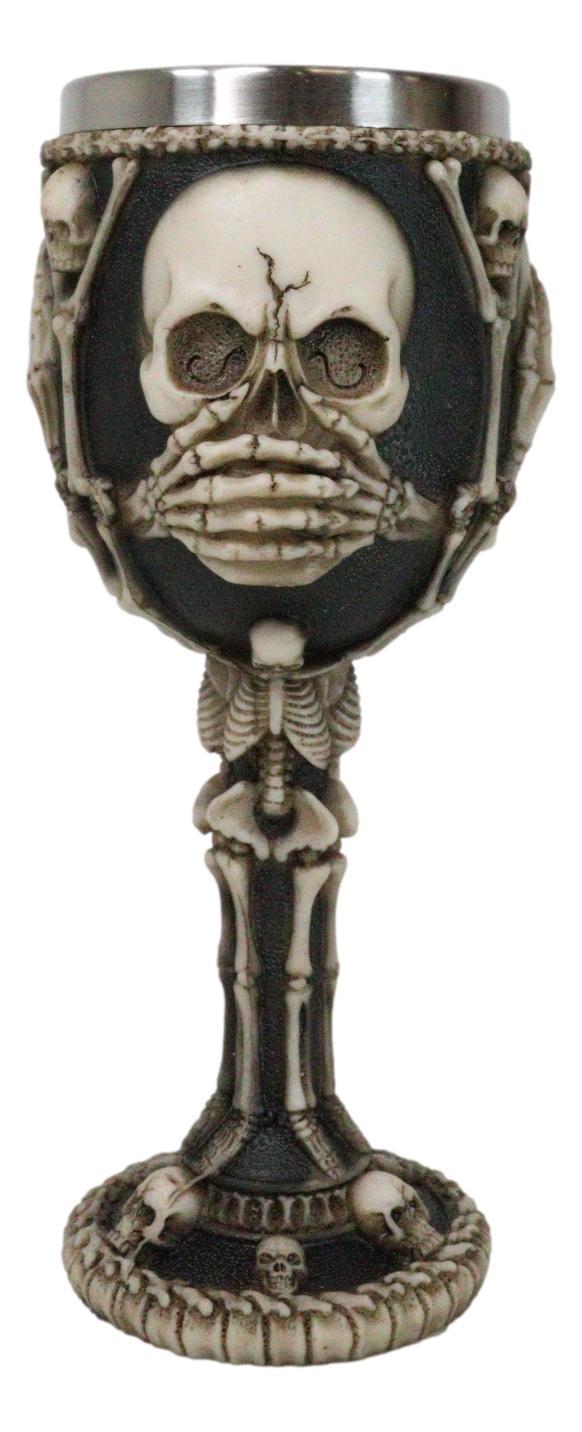 ebros gift Wise Vintage See Hear Speak No Evil Skeleton Bone Skulls Wine Goblet Chalice