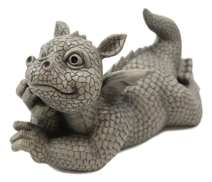 Ebros Gift Wishful Thinking Dreamy Baby Dragon On The Ground Statue 12"L Fairy Garden Decor