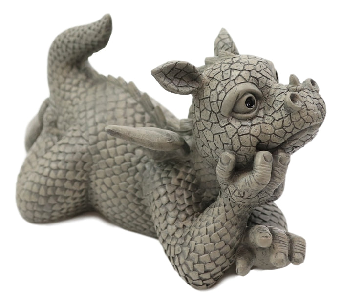 Ebros Gift Wishful Thinking Dreamy Baby Dragon On The Ground Statue 12"L Fairy Garden Decor
