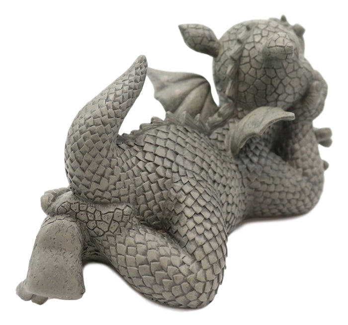 Ebros Gift Wishful Thinking Dreamy Baby Dragon On The Ground Statue 12"L Fairy Garden Decor
