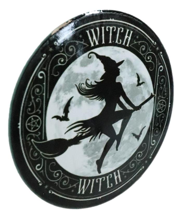 Ebros Gift Witch Flying On Magic Broomstick Ceramic Coaster Set Of 4 Tiles With Cork Backs