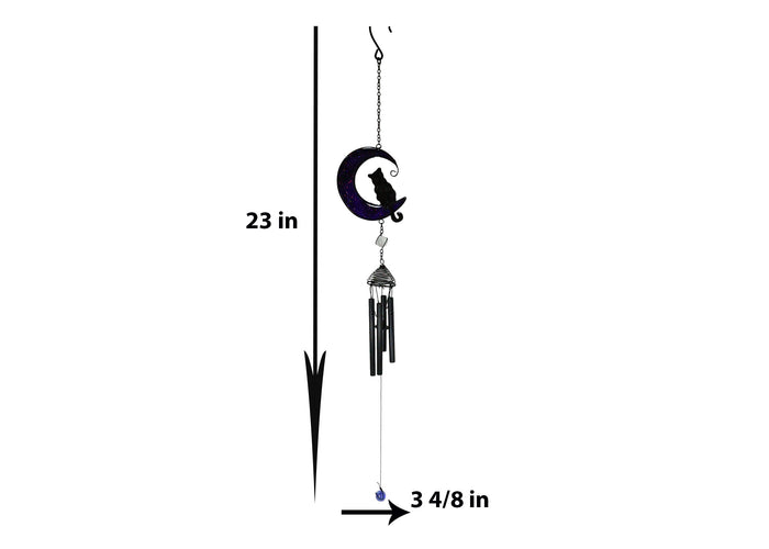 Ebros Gift Witchcraft Black Cat On Purple Crescent Moon Stained Glass Wind Chime Suncatcher