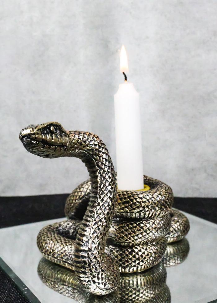 ebros gift Witchcraft Sorcery Dark Magic Coiled Serpent Snake Taper Candleholder Figurine