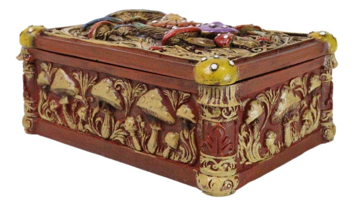 Ebros Gift Witchcraft Toadstool Mushrooms Forest Wicca Ornate Tarot Cards Trinket Box