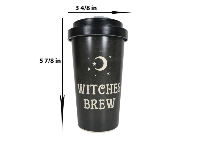 Ebros Gift Witches Brew Crescent Moon Stars Reusable Bamboo Travel Mug Cup W/ Lid & Sleeve