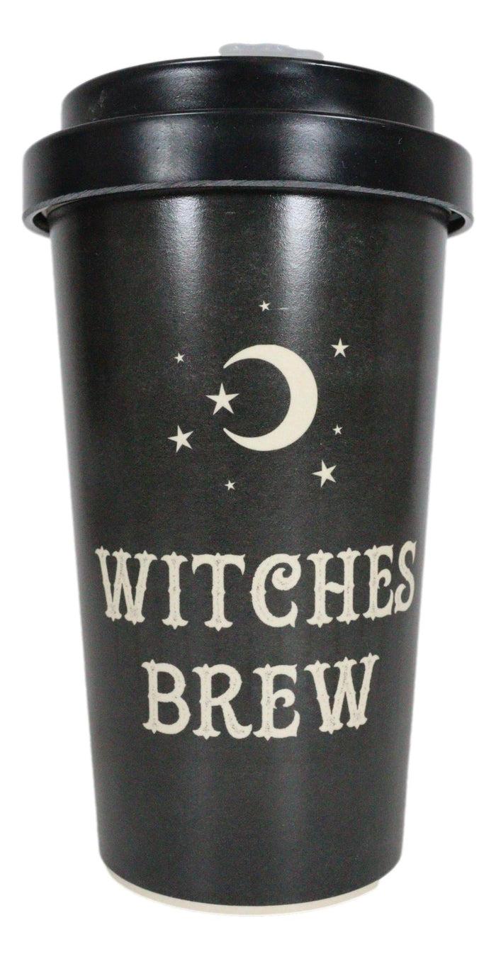 Ebros Gift Witches Brew Crescent Moon Stars Reusable Bamboo Travel Mug Cup W/ Lid & Sleeve