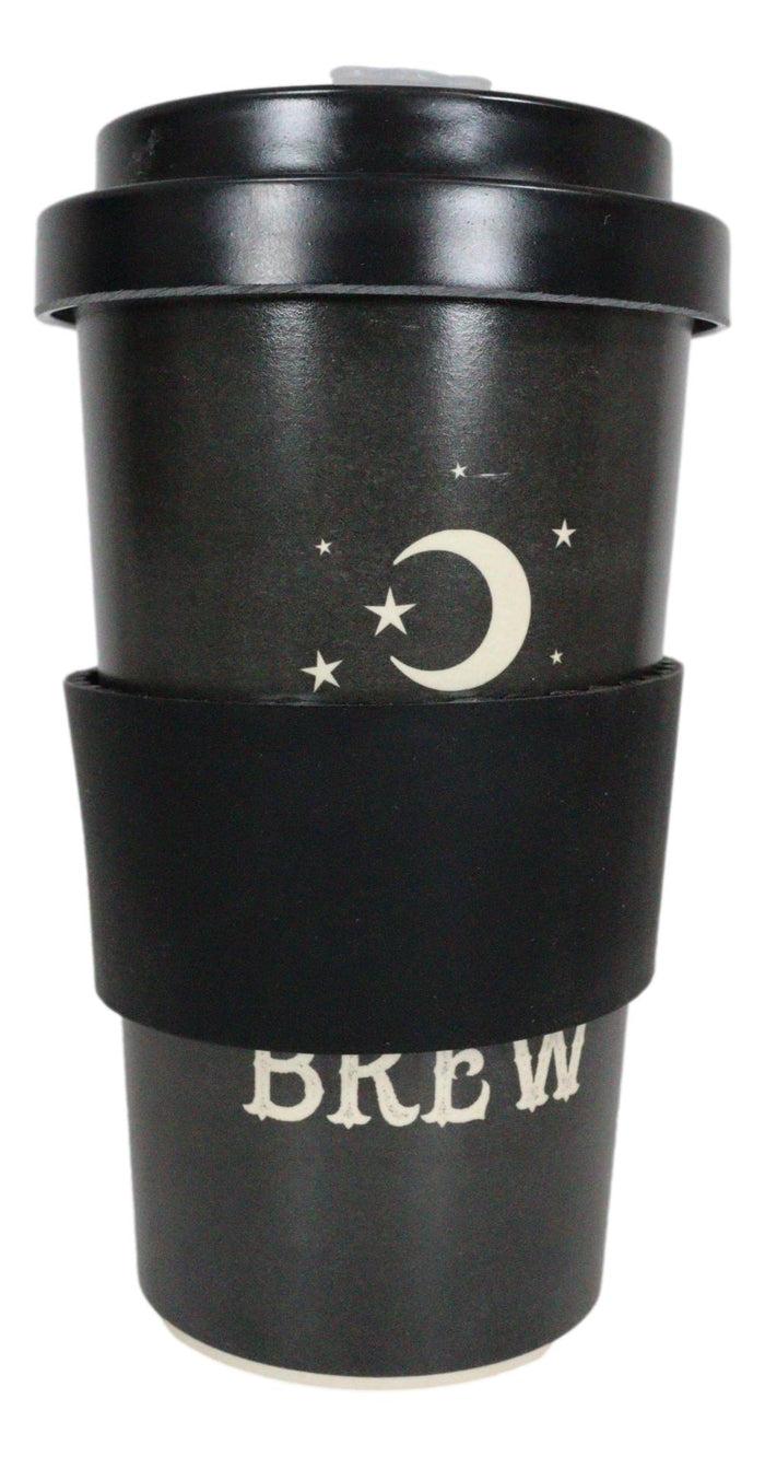 Ebros Gift Witches Brew Crescent Moon Stars Reusable Bamboo Travel Mug Cup W/ Lid & Sleeve