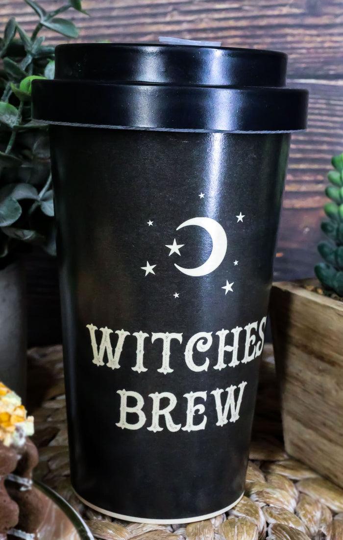 ebros gift Witches Brew Crescent Moon Stars Reusable Bamboo Travel Mug Cup W/ Lid & Sleeve