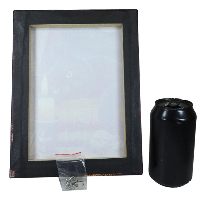 Ebros Gift Witching Hour Black Cat By Candle And Spellbooks Wood Framed Canvas Wall Decor