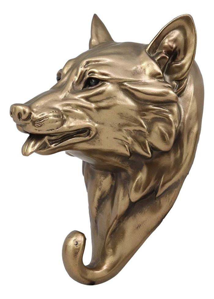 Ebros Gift Wolf Animal Head Single Wall Hook Hanger Animal Shape Rustic Faux Bronze Figure