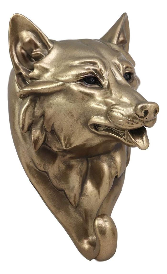 Ebros Gift Wolf Animal Head Single Wall Hook Hanger Animal Shape Rustic Faux Bronze Figure