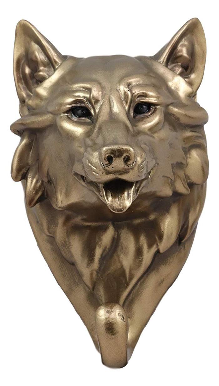 Ebros Gift Wolf Animal Head Single Wall Hook Hanger Animal Shape Rustic Faux Bronze Figure