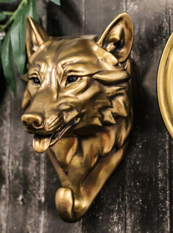 ebros gift Wolf Animal Head Single Wall Hook Hanger Animal Shape Rustic Faux Bronze Figure