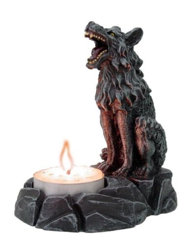 Ebros Gift Wolf Tea Light Holder Statue Cold Cast Resin Figurine