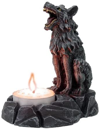 ebros gift Wolf Tea Light Holder Statue Cold Cast Resin Figurine