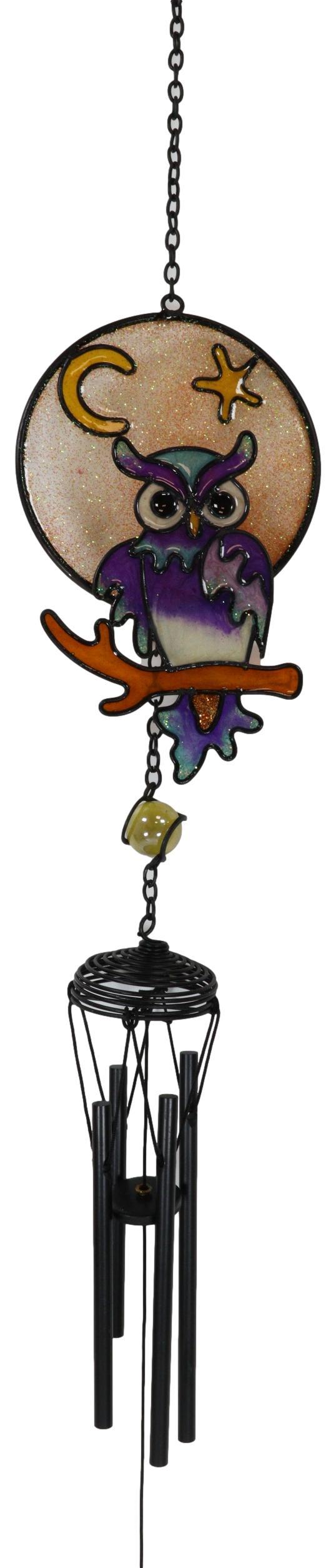 Ebros Gift Woodland Gem Owl Resonant Relaxing Black Coated Copper Wind Chime Garden Patio
