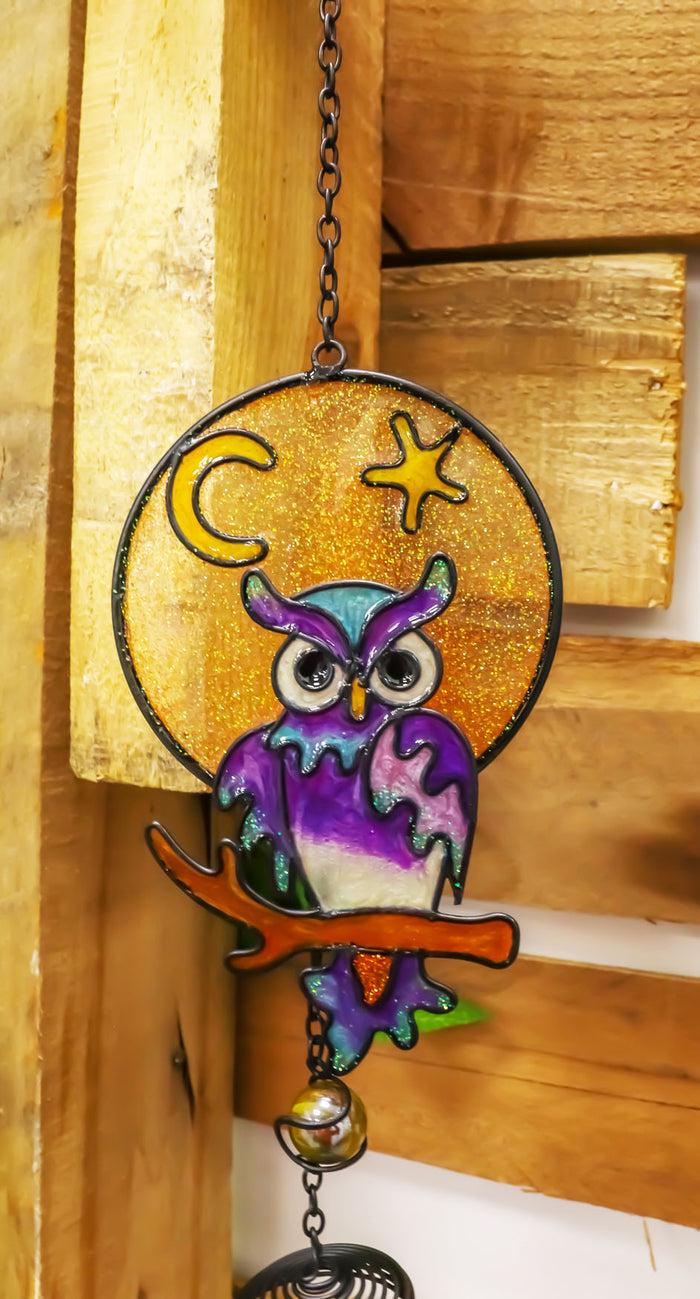 Ebros Gift Woodland Gem Owl Resonant Relaxing Black Coated Copper Wind Chime Garden Patio