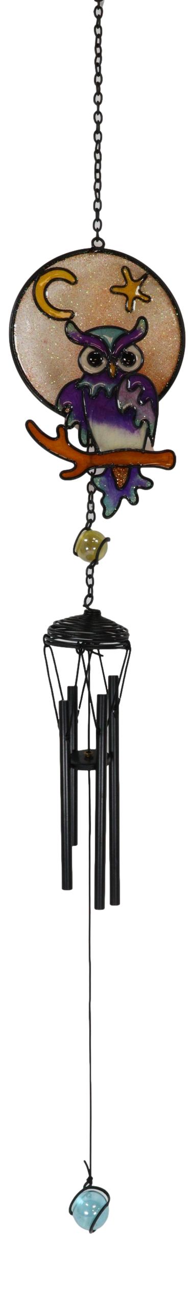Ebros Gift Woodland Gem Owl Resonant Relaxing Black Coated Copper Wind Chime Garden Patio