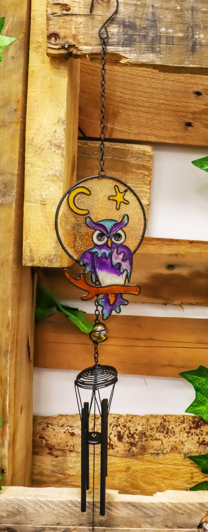 ebros gift Woodland Gem Owl Resonant Relaxing Black Coated Copper Wind Chime Garden Patio