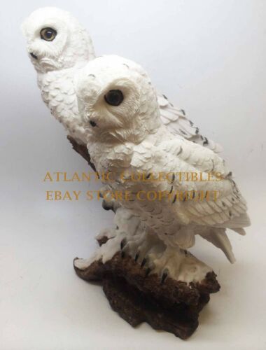 Ebros Gift Woodlands Night Watch White Snow Owls Perching On Tree Branch Figurine Set Of 2
