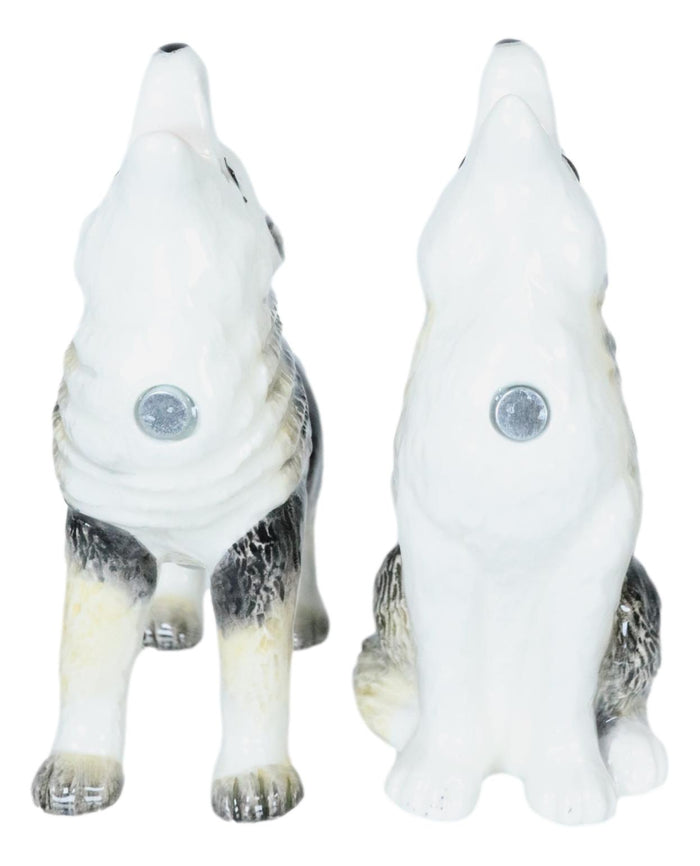Ebros Gift Woodlands Spirit Gray Wolf Pups Moon Howling Ceramic Salt And Pepper Shakers Set