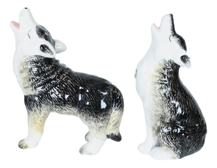 Ebros Gift Woodlands Spirit Gray Wolf Pups Moon Howling Ceramic Salt And Pepper Shakers Set