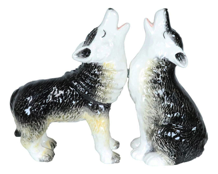 Ebros Gift Woodlands Spirit Gray Wolf Pups Moon Howling Ceramic Salt And Pepper Shakers Set