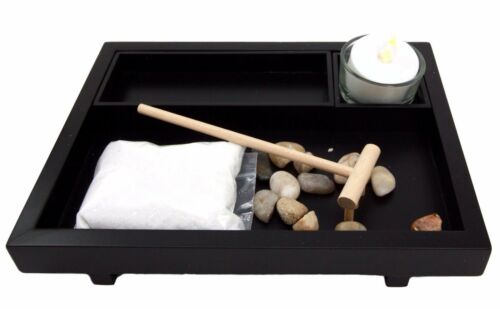Ebros Gift Wu Xin Meditation Zen Garden Set Rocks And Sand Garden With Rake & Candleholder