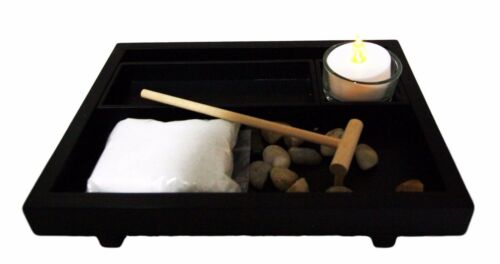 Ebros Gift Wu Xin Meditation Zen Garden Set Rocks And Sand Garden With Rake & Candleholder
