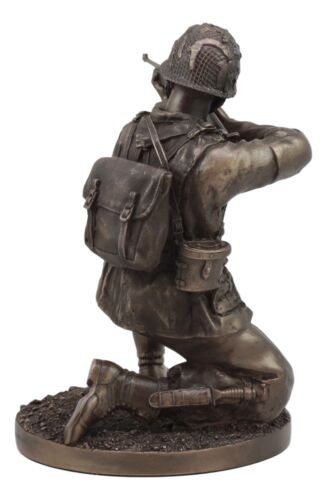 Ebros Gift WW2 Soldier Taking Aim Statue 8.75"Tall Military Rifle Unit Infantry Figurine