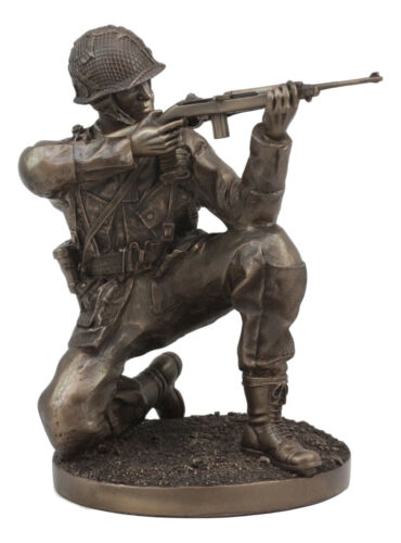 Ebros Gift WW2 Soldier Taking Aim Statue 8.75"Tall Military Rifle Unit Infantry Figurine