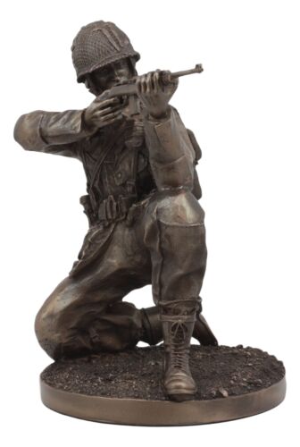 Ebros Gift WW2 Soldier Taking Aim Statue 8.75"Tall Military Rifle Unit Infantry Figurine