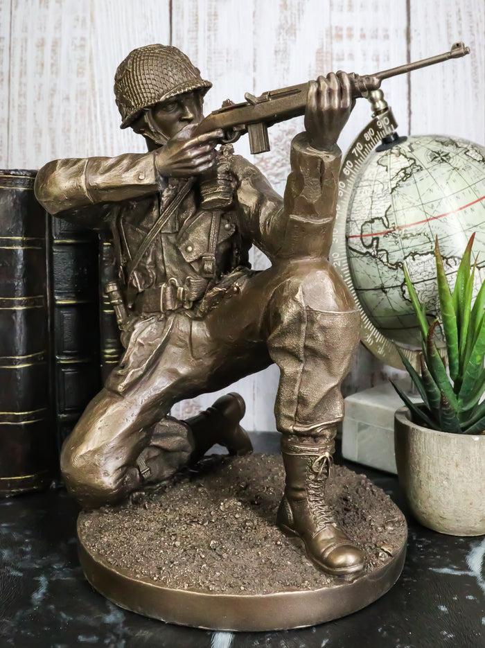 ebros gift WW2 Soldier Taking Aim Statue 8.75"Tall Military Rifle Unit Infantry Figurine