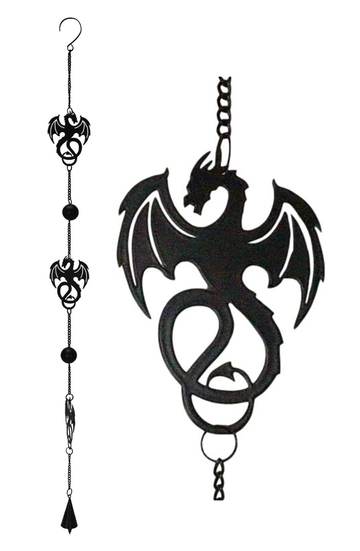 Ebros Gift Wyverex Alchemy Folklore Dragon Metal Wall Hanging Mobile Wind Chime With Beads