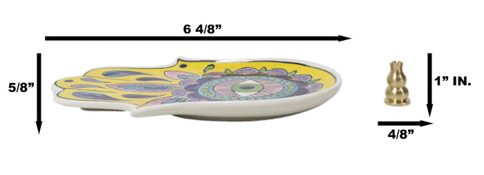 Ebros Gift Yellow Chakra Hamsa Palm Mandala And Evil Eye Ceramic Dish Brass Incense Holder