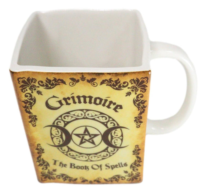 Ebros Gift Yellow Grimoire Book Of Spells Triple Moon Arcane Arts Ceramic Boxy Square Mug