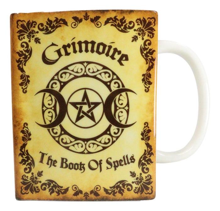 ebros gift Yellow Grimoire Book of Spells Triple Moon Arcane Arts Ceramic Boxy Square Mug