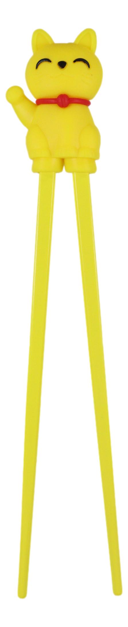 Ebros Gift Yellow Maneki Neko Lucky Cat Reusable Training Chopsticks With Silicone Helper