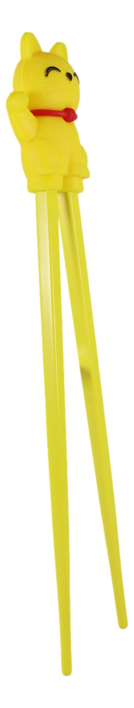 Ebros Gift Yellow Maneki Neko Lucky Cat Reusable Training Chopsticks With Silicone Helper